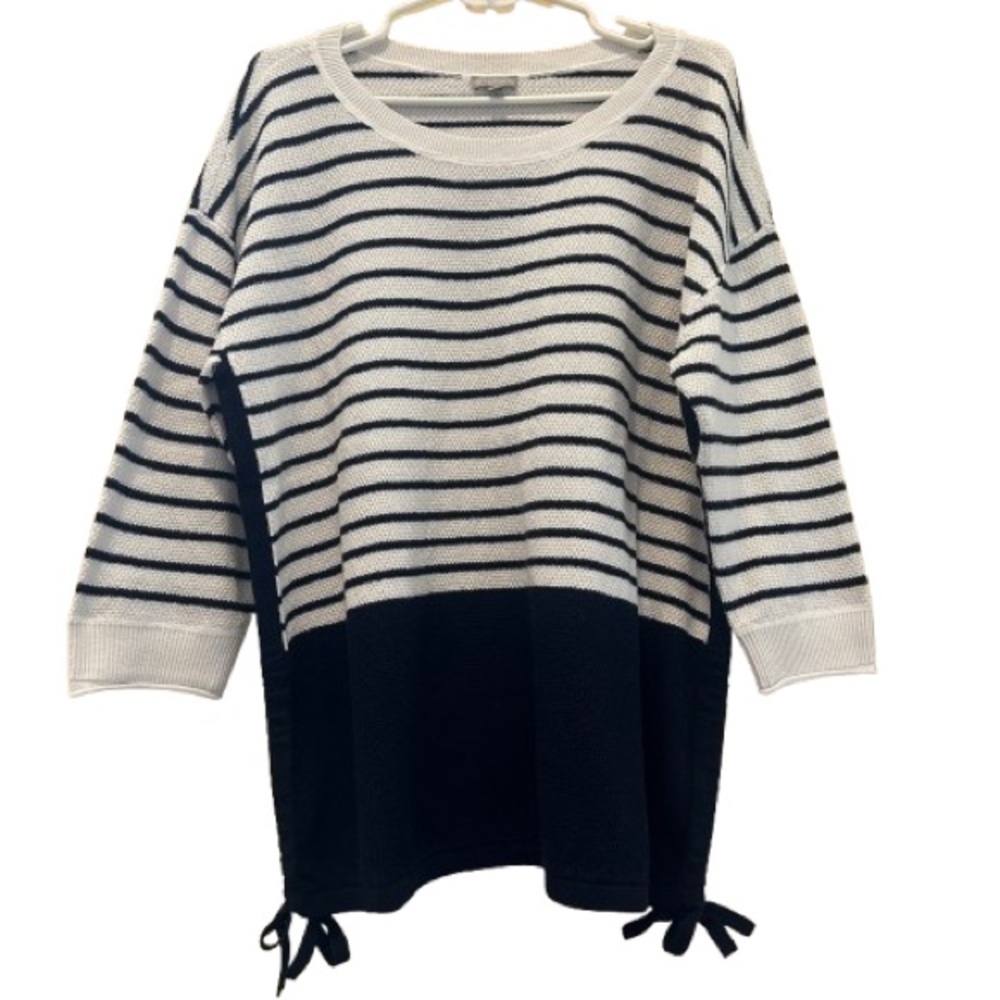 T by Talbots Women’s Navy/White Striped Sweater w/ Bows Size XL Coastalgrandma